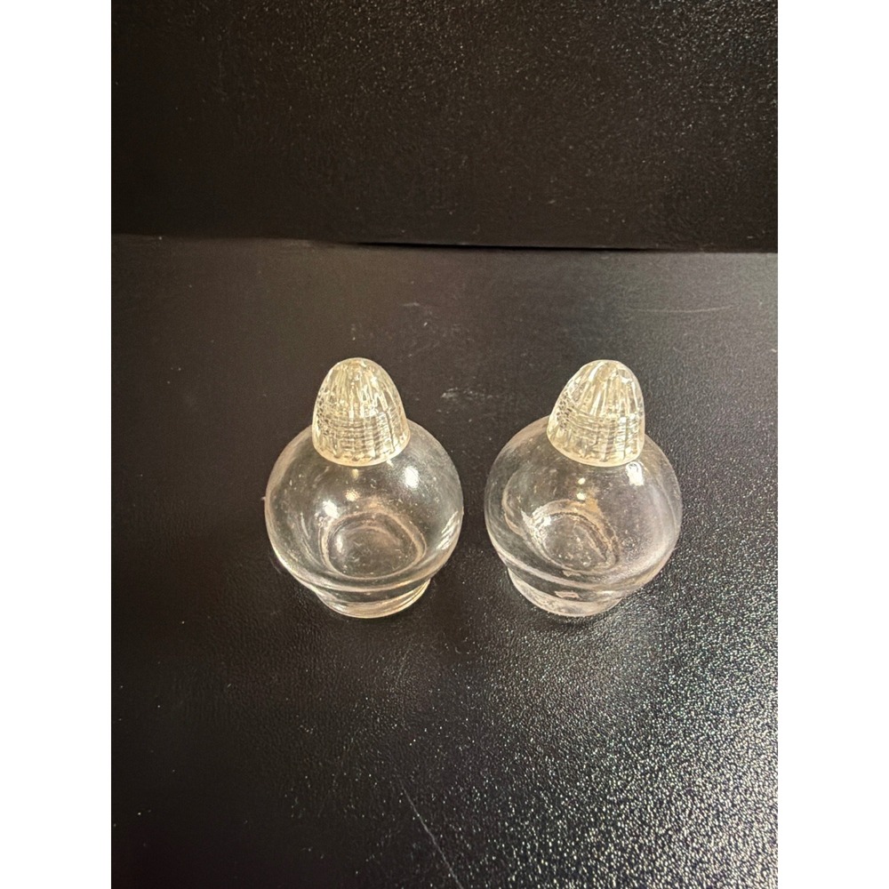 Vintage Rice Glass Co. Clear Glass Salt & Pepper Shakers Set Clear Lucite Tops